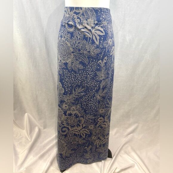 Belle by Kim Gravel blue and gray printed maxi skirt size 1X - Picture 1 of 5